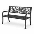 Banco de metal negro con respaldo decorativo de hojas 127cm