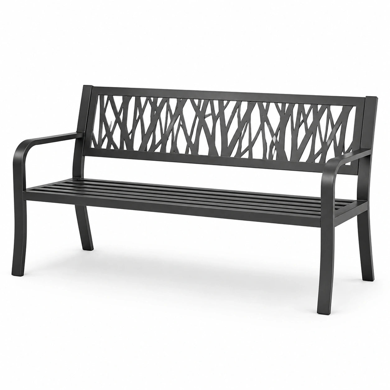 Banco de metal negro con diseño decorativo 127 cm