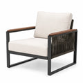 Sillón de Metal con Cojines de Tela Beige y Reposabrazos de Madera