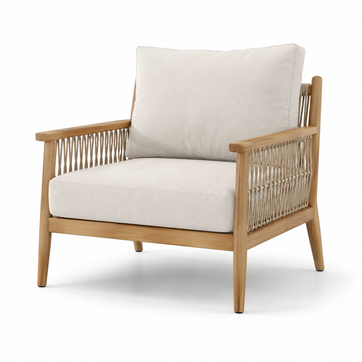 Sillón de Madera de Acacia y Cojines de Algodón en Beige