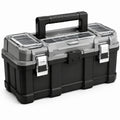 Caja de herramientas de plástico con cierre metálico negro/gris