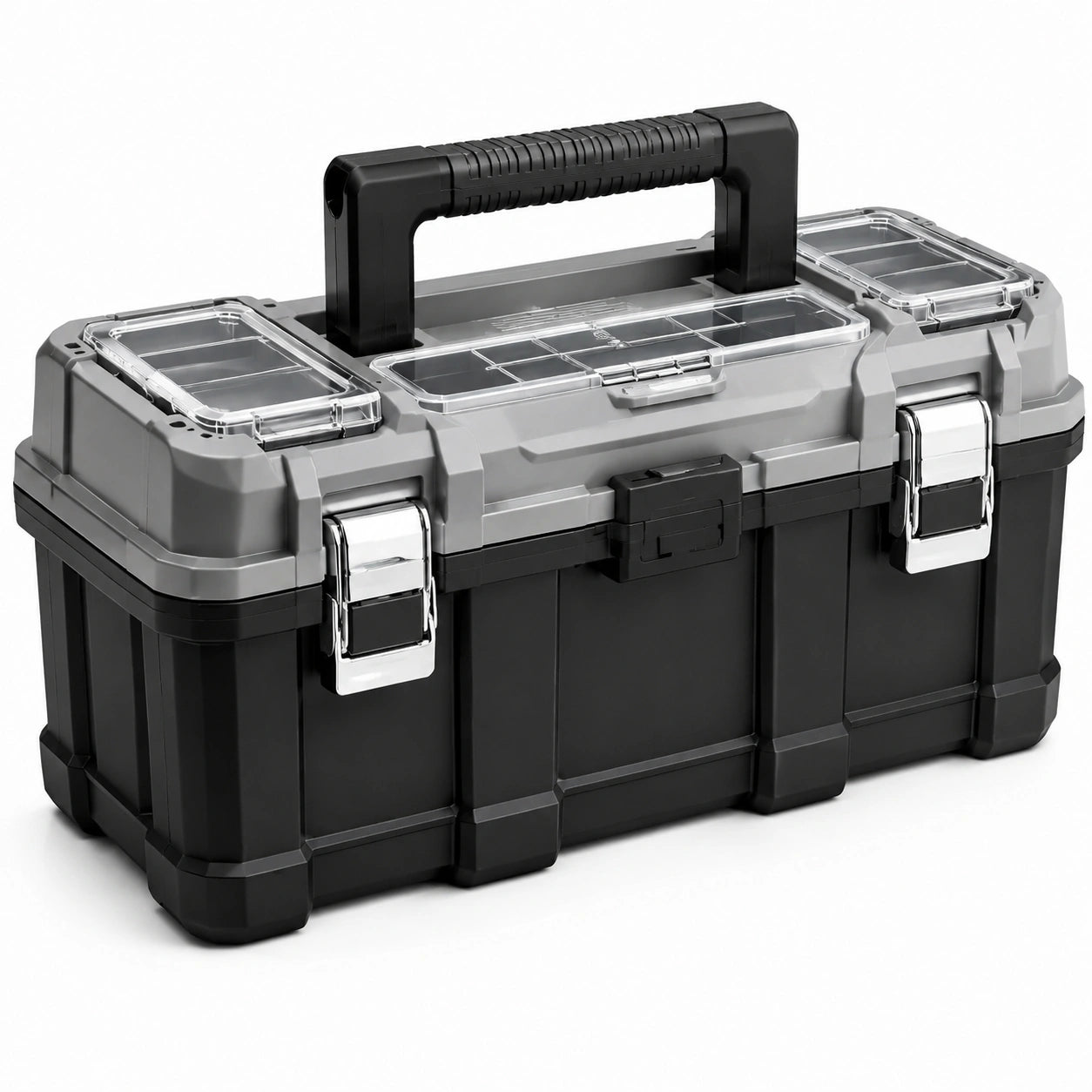 Caja de herramientas de plástico con cierre metálico negro/gris