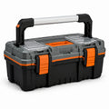 Caja de herramientas de plástico con mango de aluminio y organizadores