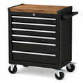 Carro de herramientas con 7 cajones de acero y encimera de nogal, negro, 74 cm x 88 cm x 46 cm