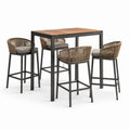 Conjunto de bar de aluminio y madera con sillas de cuerda