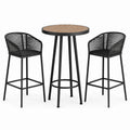Conjunto de bar de acero y ratán negro con mesa de madera plástica