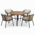 Set de comedor exterior redondo 4 plazas madera y ratán