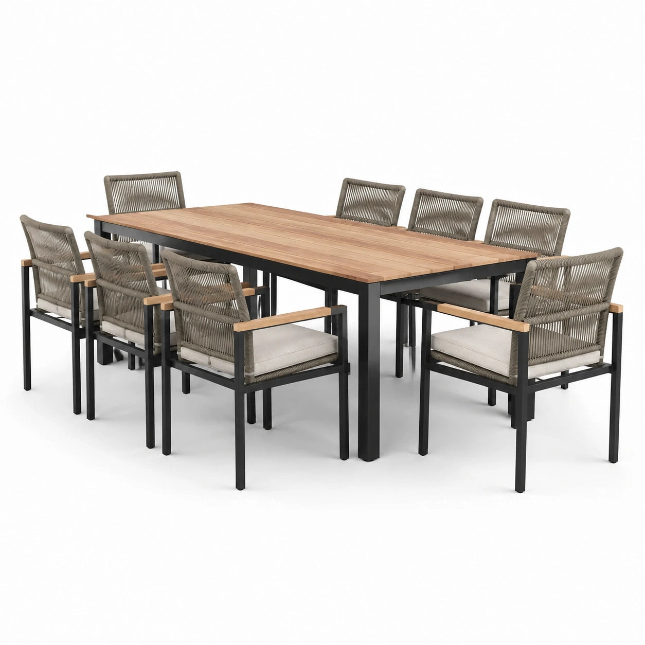 Conjunto de comedor de jardín de madera y metal para 8 personas