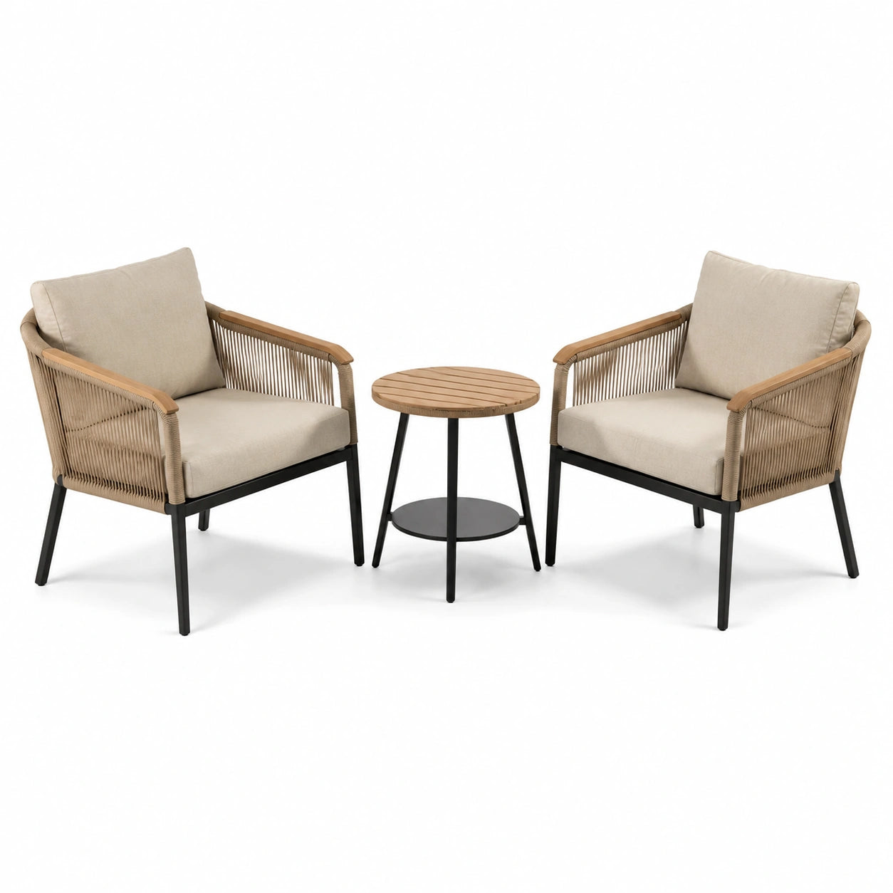 Conjunto de jardín con sillones de aluminio y mesa de teca