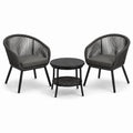 Conjunto de jardín con sillas de cuerda y mesa redonda de metal negro