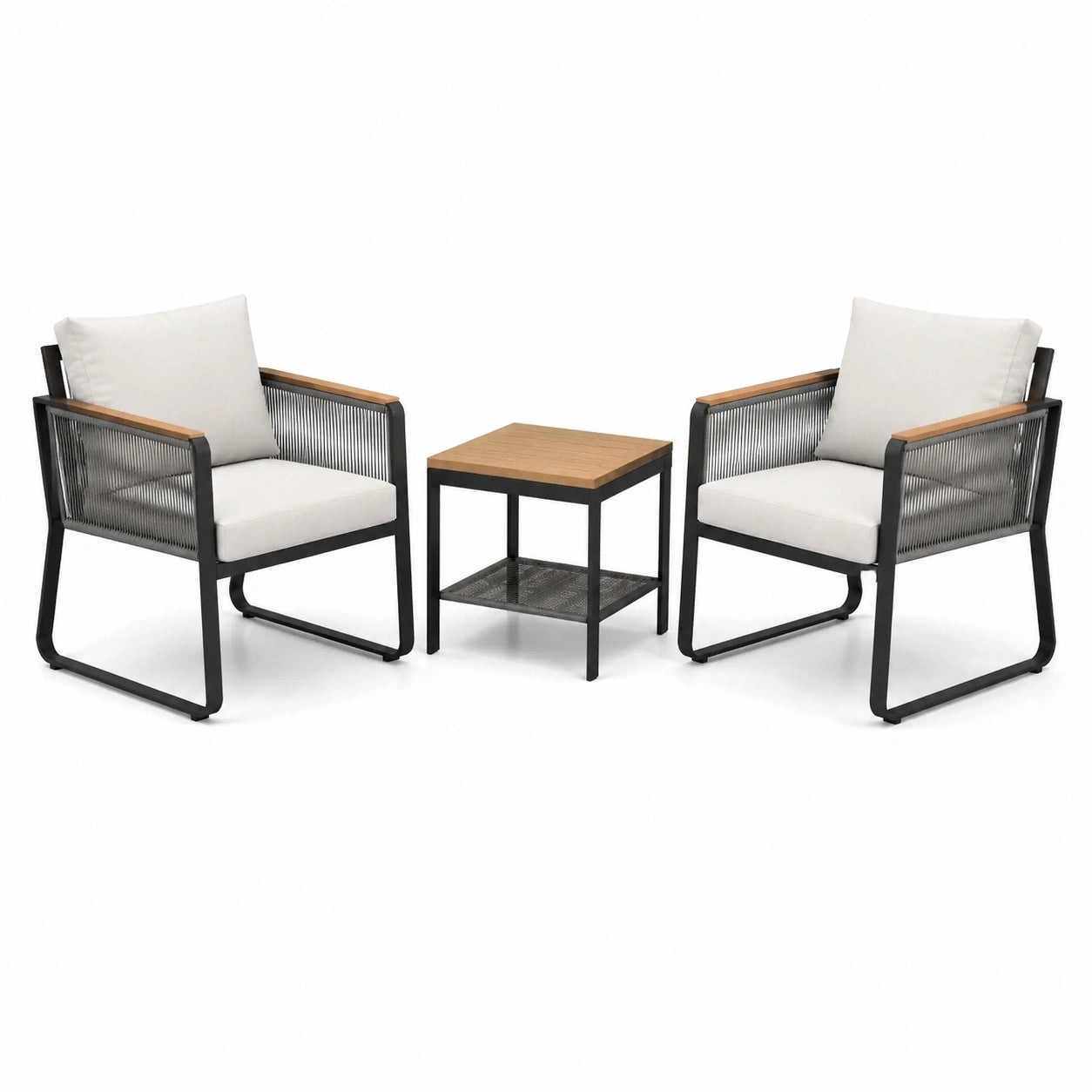 Conjunto de jardín de aluminio con sillas y mesa de acacia