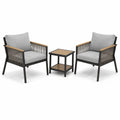 Juego de muebles de jardín: 2 sillas de aluminio con cuerdas y mesa de acacia