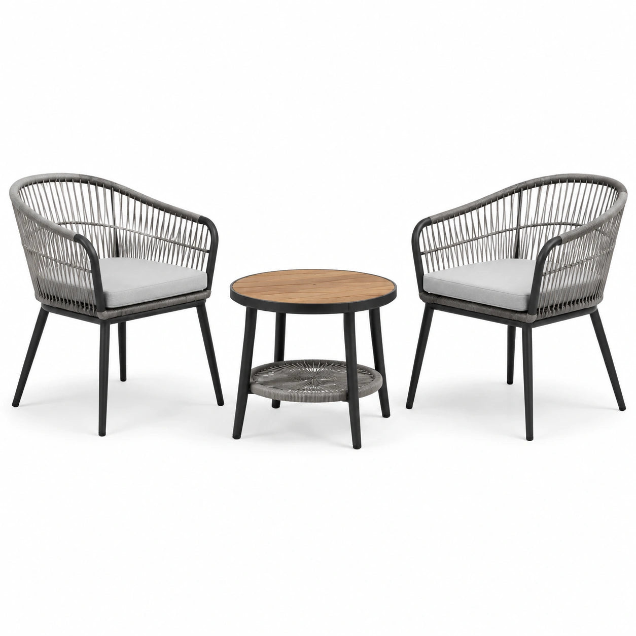 Conjunto de jardín de aluminio y ratán con mesa de madera