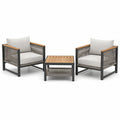 Conjunto de mobiliario para exterior con dos sillones y mesa de aluminio y cuerda gris
