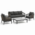 Conjunto de jardín de aluminio y cuerda gris oscuro con sofá y sillones
