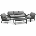 Conjunto de muebles de exterior en metal con cojines grises