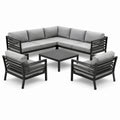 Set de muebles de jardín con sofá en L y sillones de aluminio gris