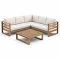 Set de sofá en forma de L de madera con cojines de poliéster beige