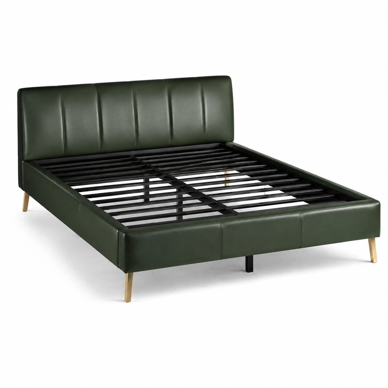Base de cama de metal tapizada en cuero sintético verde 200x160 cm